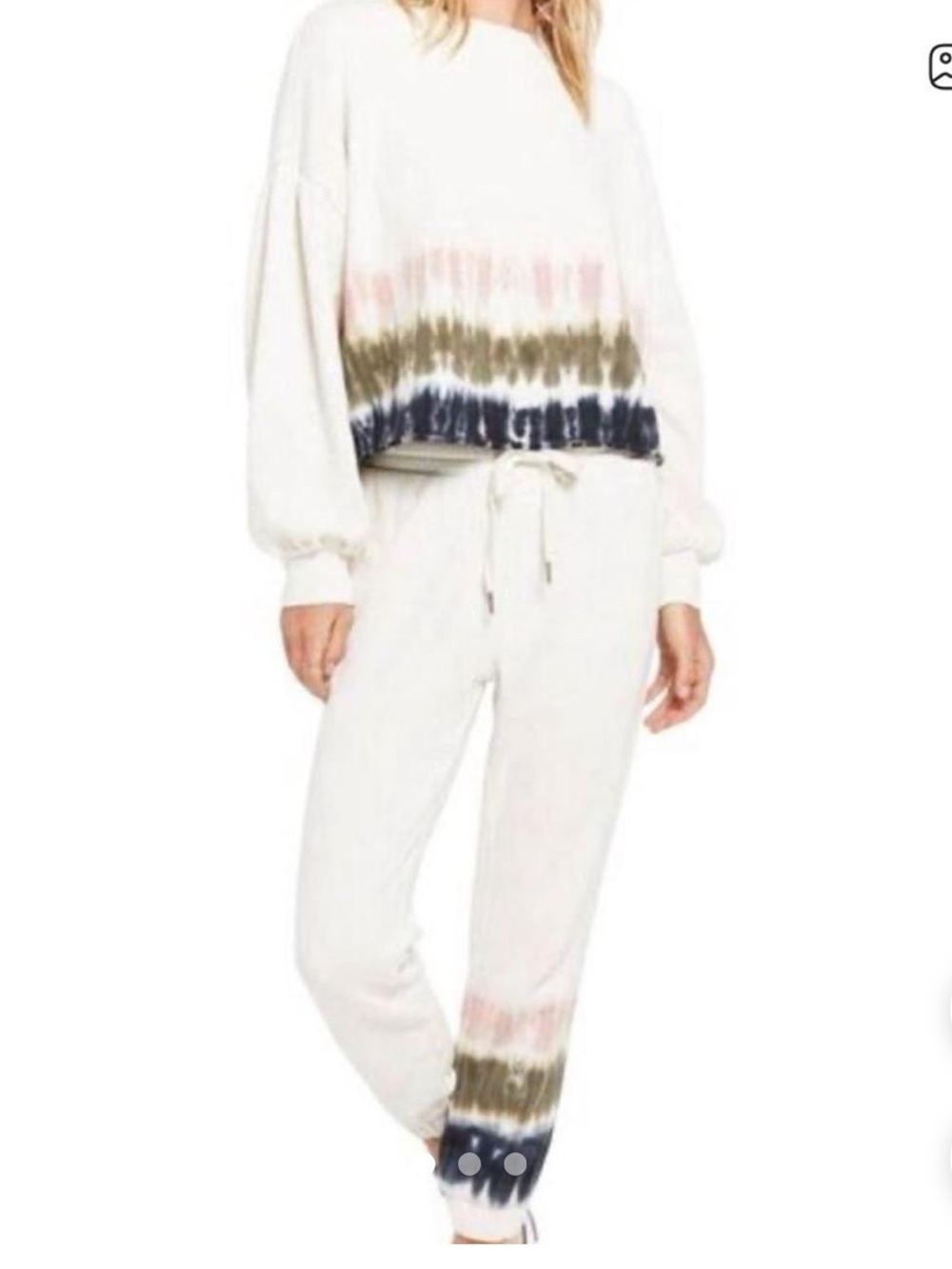 Z Supply White Jogger Pants and Sweatshirt set with Pink, Olive & Navy Tie-Dye